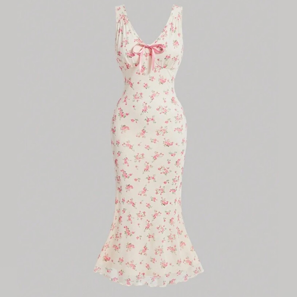 SHEIN MOD Women's Sleeveless Floral Mermaid Dress,Pastel Dresses For Women